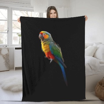 Discover Picture of a parrot colored in bright green, red, Fleece Blankets