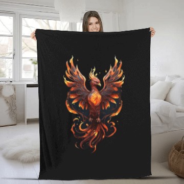 Discover Fiery Phoenix Tattoo Design - Flight of Rebirth Fleece Blankets