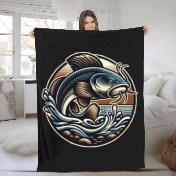 Discover Flathead Catfish Fishing Fleece Blankets