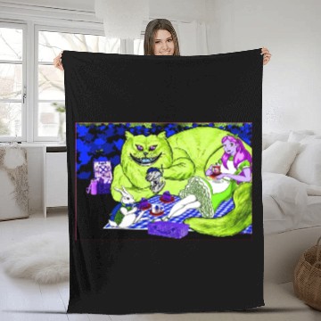 Discover Alice in Picnic land Black (Light Version) Fleece Blankets