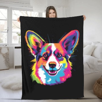 Discover Watercolor Colorful Pembroke Welsh Corgi Fleece Blankets