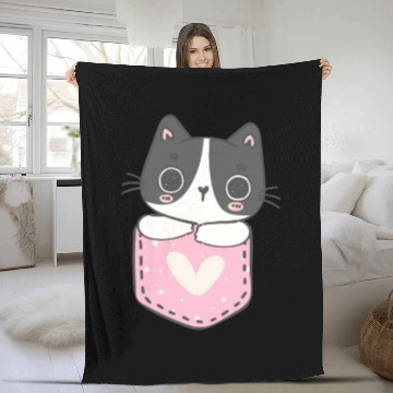 Discover Cute Cat in the pocket Fleece Blankets