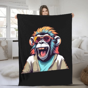 Discover Retro Laughing Monkey Fleece Blankets
