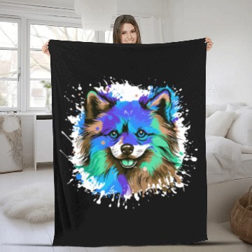 Discover Pomeranian Dog Head Portrait Colorful Fleece Blankets