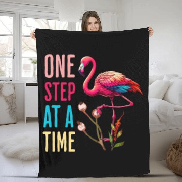 Discover One Step At A Time Flamingo Design Fleece Blankets