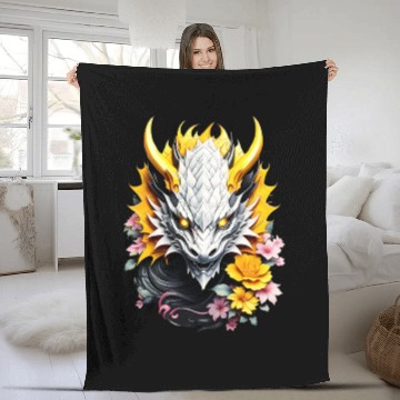 Discover yellow dragon Fleece Blankets