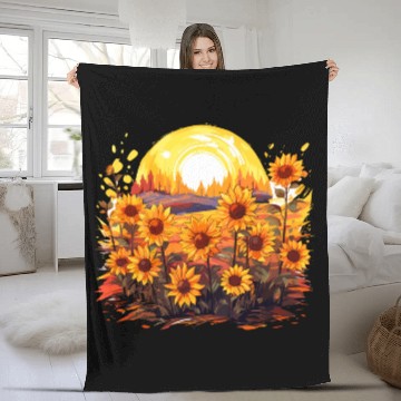Discover Sunflower Bloom Floral Summer Nature for a Fleece Blankets