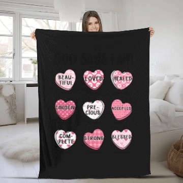 Discover God Says I Am Valentine Candy Hearts Fleece Blankets