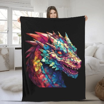 Discover Cerulean Coil: The Stained Glass Dragon Fleece Blankets