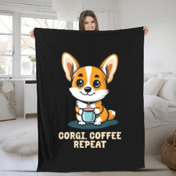 Discover Corgi Mom Dad Corgi Coffee Repeat Fleece Blankets