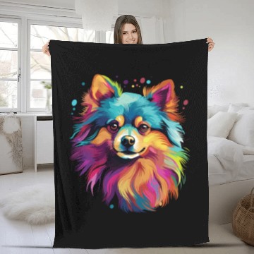 Discover Watercolor Colorful Pomeranian Fleece Blankets