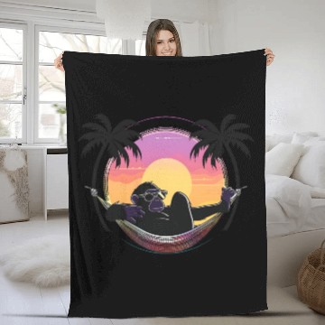Discover Chill Ape Sunset - Tropical Hammock Relaxation Fleece Blankets