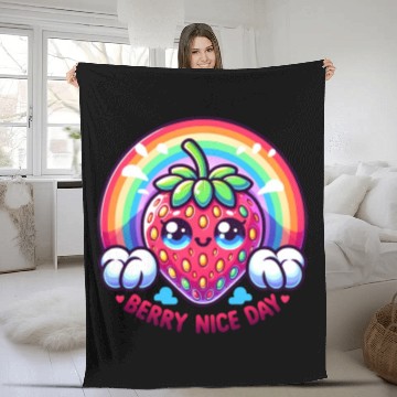 Discover Cute Strawberry, Strawberry Lover, Rainbow Berry Fleece Blankets