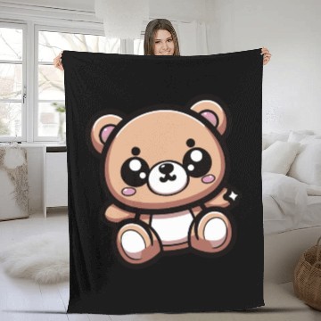 Discover Cute Kawaii Teddy Bear 1 Fleece Blankets
