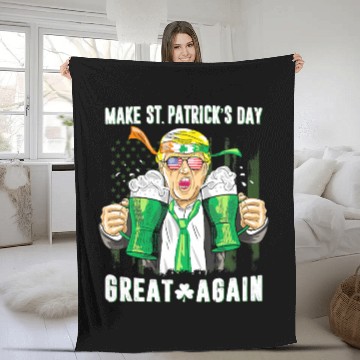 Discover Funny Trump 2024 Make St Patrick s Day Great Again Fleece Blankets