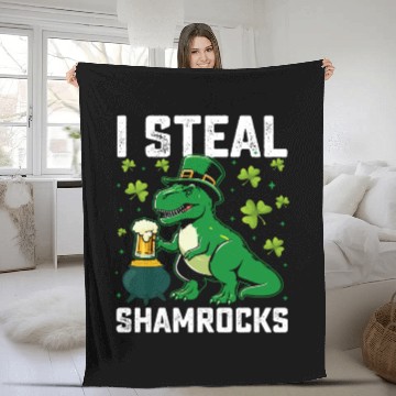 Discover I Steal Shamrocks T Rex Dinosaur St Patrick's Day Fleece Blankets