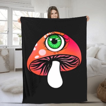 Discover Mushroom With One Green Eye Fleece Blankets