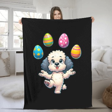 Discover Easter Egg Easter Dog Poodle Juggling Juggler Fleece Blankets