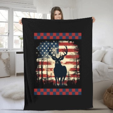 Discover Ripped American Flag Woodland Camo Underlayer Fleece Blankets