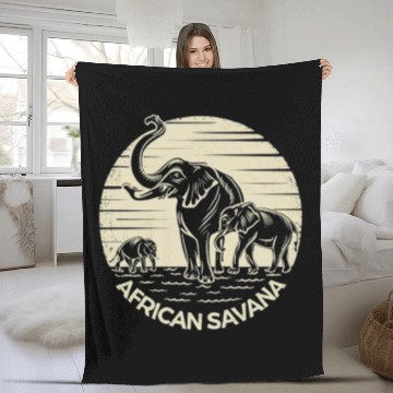 Discover African Savana Elephants Fleece Blankets