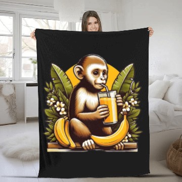 Discover Monkey Sipping Banana Juice Fleece Blankets