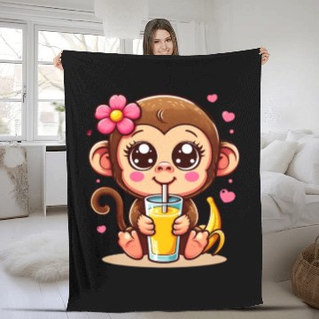 Discover Monkey Sipping Banana Juice Fleece Blankets