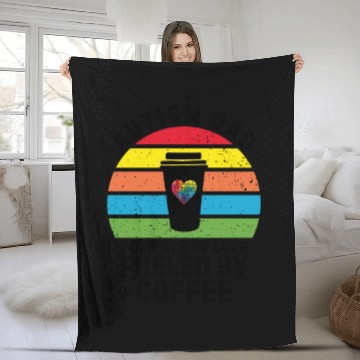 Discover Autism dad powered by coffee sunset Fleece Blankets