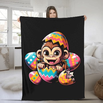 Discover Easter Monkey Hatching from Easter Egg Design Fleece Blankets