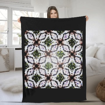Discover stained glass print in greens and roses Fleece Blankets