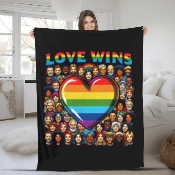 Discover Love Wins Rainbow Heart LGBT Pride Design Fleece Blankets