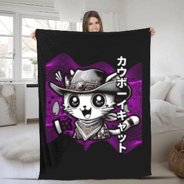 Discover Yeehaw Meow: Manga Cowboy Cat Extravaganza Fleece Blankets