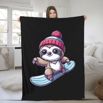 Discover Sloth Snowboarder Winter Sports Vacation Design Fleece Blankets
