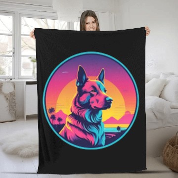 Discover Synthwave German Shepherd 1 Fleece Blankets