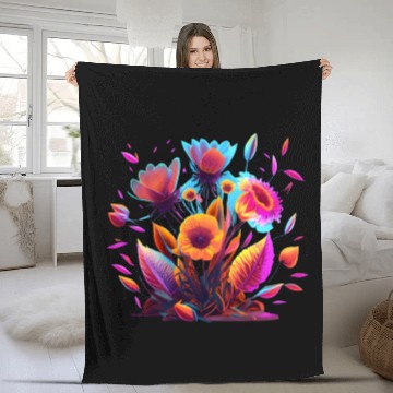Discover Cyberpunk Neon Glow FlowersDesign Fleece Blankets