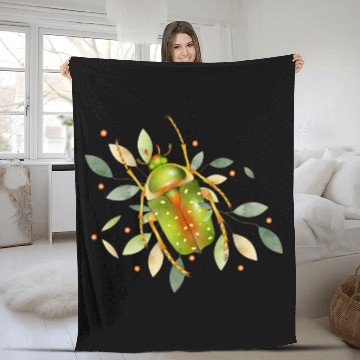 Discover Stephanorrhina guttata - green insect with leaves Fleece Blankets