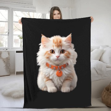 Discover Default Cat fluffy white and orange smiling cute Fleece Blankets