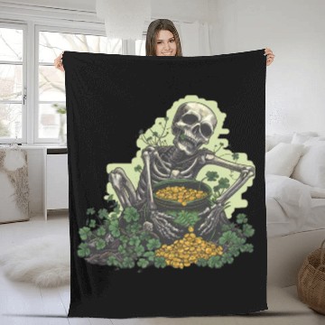Discover St Patricks Skeleton Pot of Gold Fleece Blankets