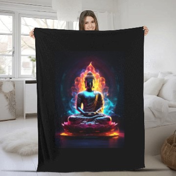 Discover The Buddha Neon Art Fleece Blankets