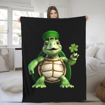 Discover Green turtle celebrating St. Patrick's Day. Fleece Blankets