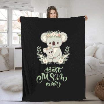 Discover Best Mom Ever Koala Embrace Floral Wreath Fleece Blankets