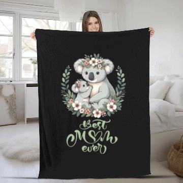 Discover Best Mom Ever Koala Embrace Floral Wreath Fleece Blankets