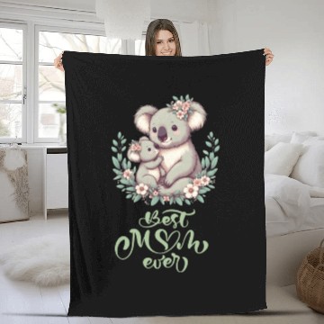 Discover Best Mom Ever Koala Embrace Floral Wreath Fleece Blankets
