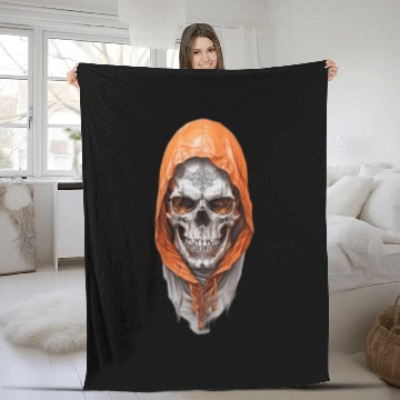 Discover Default A skull in an orange hoodi ultra realistic Fleece Blankets