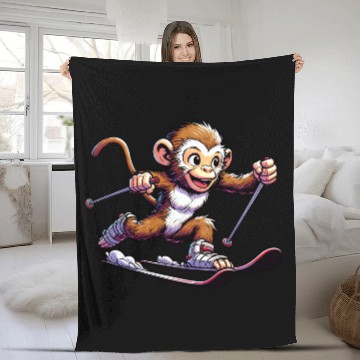Discover Monkey Chimpanzee Skier Winter Vacation Design Fleece Blankets