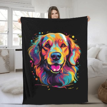 Discover Watercolor Colorful Golden Retriever Fleece Blankets