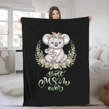 Discover Best Mom Ever Koala Embrace Floral Wreath Fleece Blankets