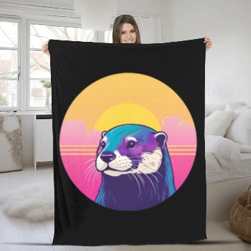 Discover Synthwave Otter 1 Fleece Blankets