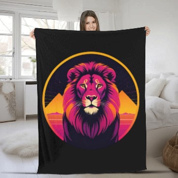 Discover Synthwave Lion Fleece Blankets