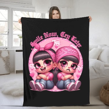 Discover Smile Now Cry Later Drama girls Chicano Art Fleece Blankets