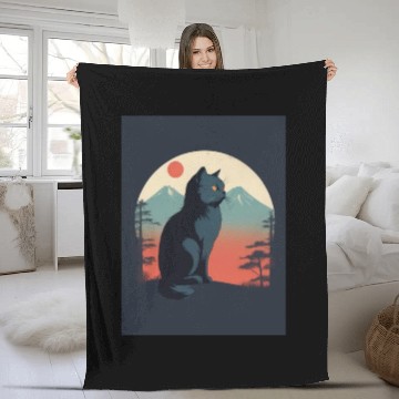 Discover Persian Cat 1 - Japanese Retro Art Fleece Blankets